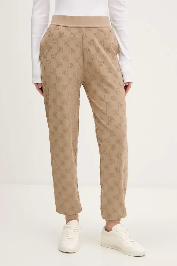 HUGO HUGO loungwear hlače ženske s pamukom TERRYMONOGRAM_PANTS