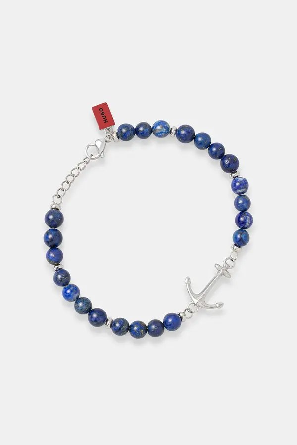 HUGO HUGO narukvica za muškarce od nehrđajućeg čelika s lapis lazulijem E-BEADS5-BRA