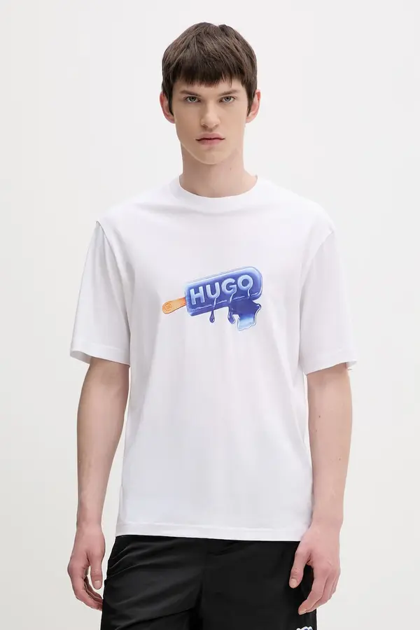 HUGO Blue HUGO plava majica za muškarce od pamuka Noglasy