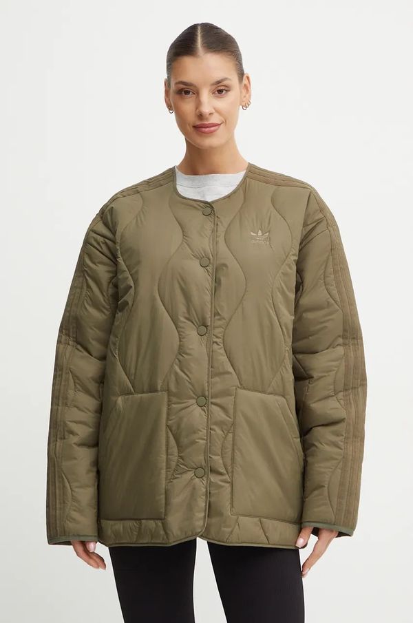 adidas Originals Jakna adidas Originals Quilted Liner za žene, boja: zelena, za prijelazno razdoblje, oversize, JJ4354
