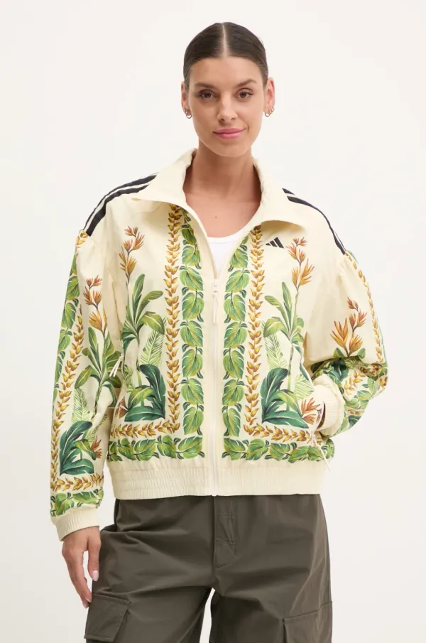 adidas Jakna adidas x Farm Rio za žene, boja: bež, za prijelazno razdoblje, oversize, JD6304