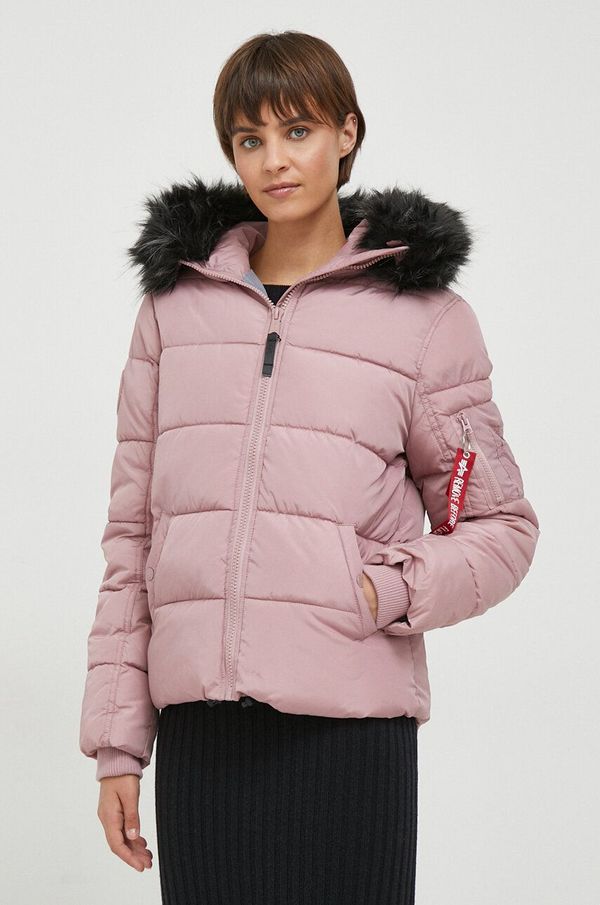 Alpha Industries Jakna Alpha Industries Hooded Puffer Wmn za žene, boja: ružičasta, za zimu