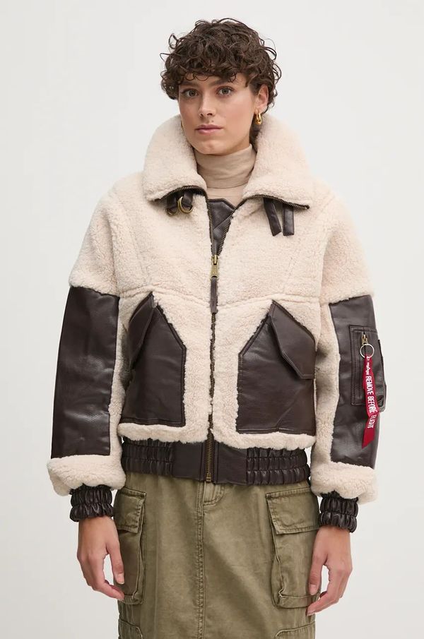 Alpha Industries Jakna Alpha Industries Teddy PU Bomber za žene, boja: bež, za prijelazno razdoblje, oversize, 148001