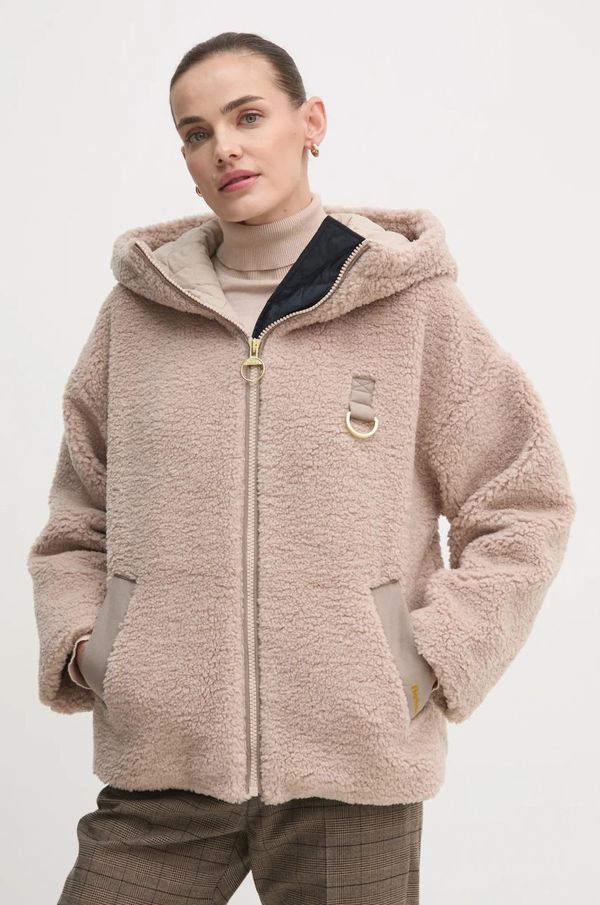 Barbour Jakna Barbour Amber Fleece za žene, boja: bež, za prijelazno razdoblje, LFL0072