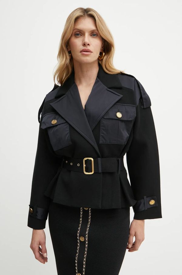 Elisabetta Franchi Jakna Elisabetta Franchi za žene, boja: crna, za prijelazno razdoblje, oversize, JK05M47E2