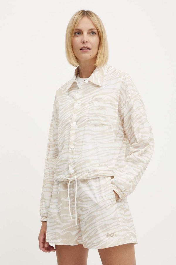 Guess Jakna Guess AYLA za žene, boja: bež, za prijelazno razdoblje, oversize, V4GL00 WG2P2