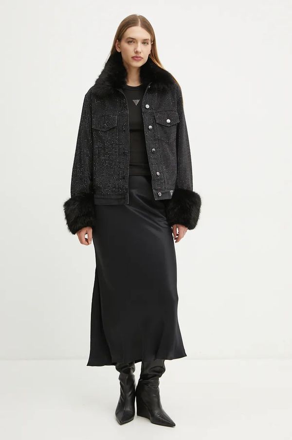 Guess Jakna Guess GILDA za žene, boja: crna, za prijelazno razdoblje, W4BN48 D5HM1