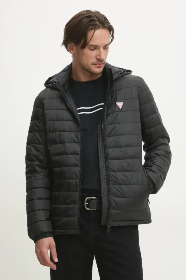 Guess Jeans Jakna Guess Jeans za muškarce, boja: crna, za prijelazno razdoblje, M5RL99 WHAB2