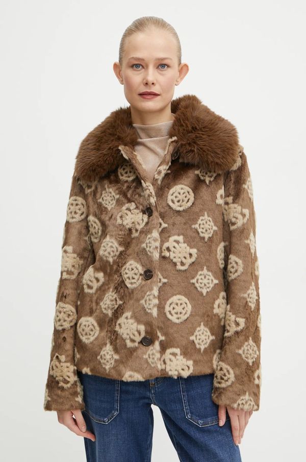 Guess Jakna Guess KARINE za žene, boja: smeđa, za prijelazno razdoblje, W4BL00 WE9V0