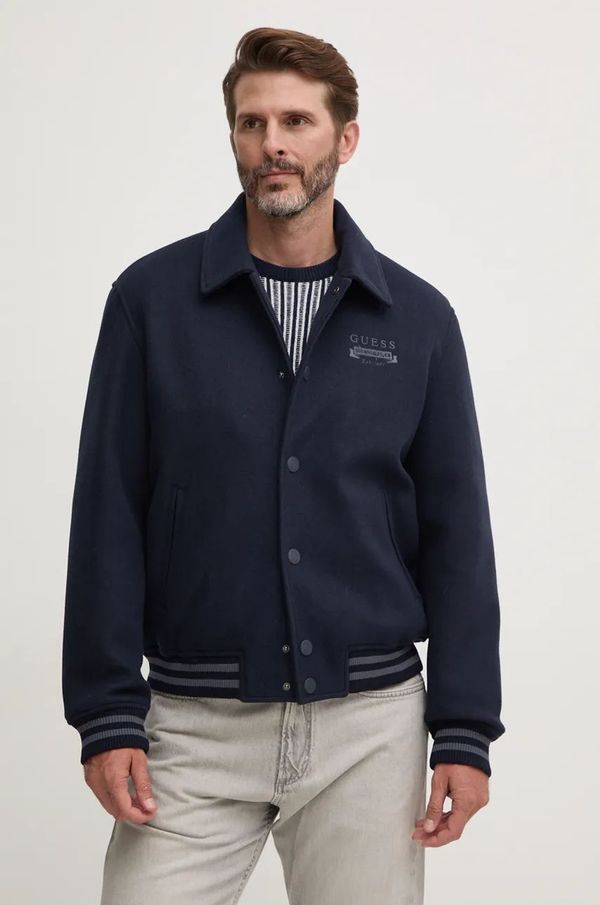 Guess Jakna Guess MELTON za muškarce, boja: tamno plava, za prijelazno razdoblje, M4BL29.WGJ72