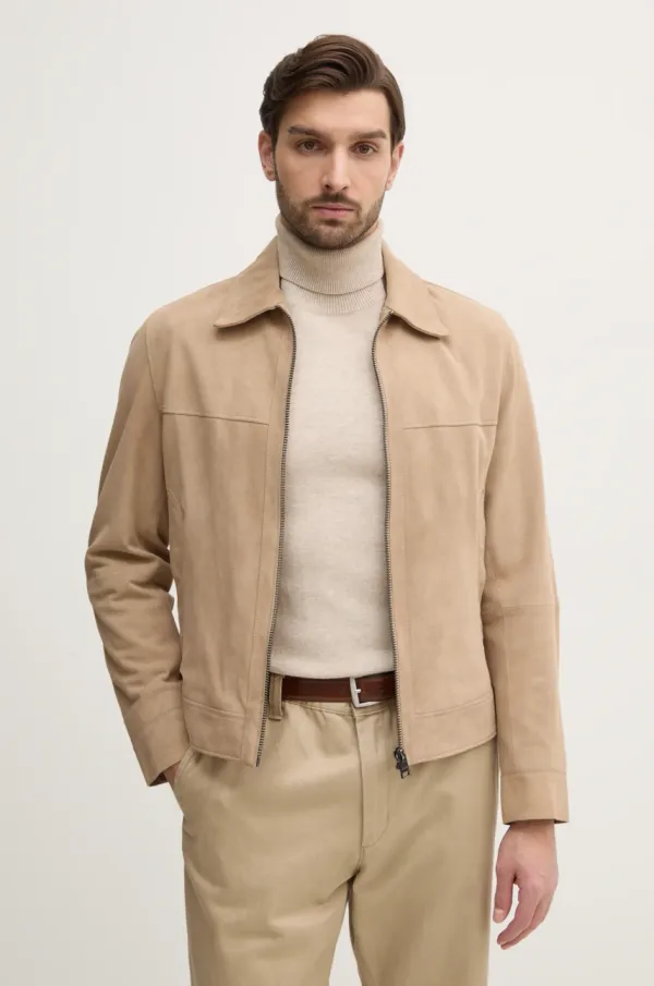 BOSS Jakna od brušene kože BOSS za muškarce, boja: bež, za prijelazno razdoblje, 50528014