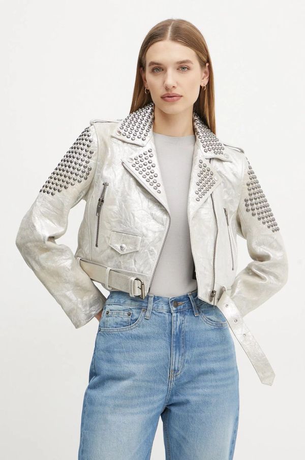 The Kooples Jakna od brušene kože The Kooples za žene, boja: srebrna, za prijelazno razdoblje, FCUI29011K