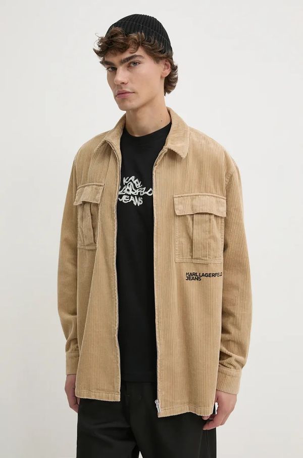 Karl Lagerfeld Jeans Jakna od samta Karl Lagerfeld Jeans boja: bež, za prijelazno razdoblje, oversize, 246D1606