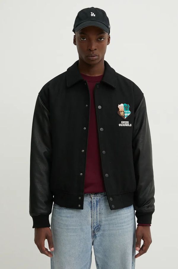 Guess Originals Jakna s dodatkom vune Guess Originals boja: crna, za prijelazno razdoblje, oversize, M4BL50 WEI00