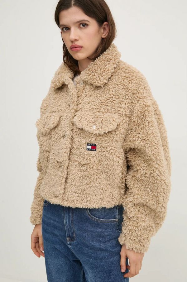 Tommy Jeans Jakna Tommy Jeans za žene, boja: bež, za prijelazno razdoblje, oversize, DW0DW19905