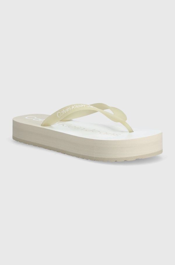 Calvin Klein Jeans Japanke Calvin Klein Jeans BEACH SANDAL FLATFORM MONOLOGO za žene, boja: bež, s platformom, YW0YW01617