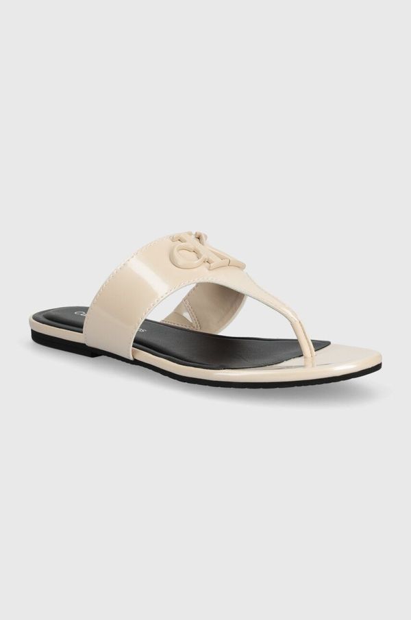 Calvin Klein Jeans Japanke Calvin Klein Jeans FLAT SANDAL SLIDE TOEPOST MG MET za žene, boja: bež, ravni potplat, YW0YW01342