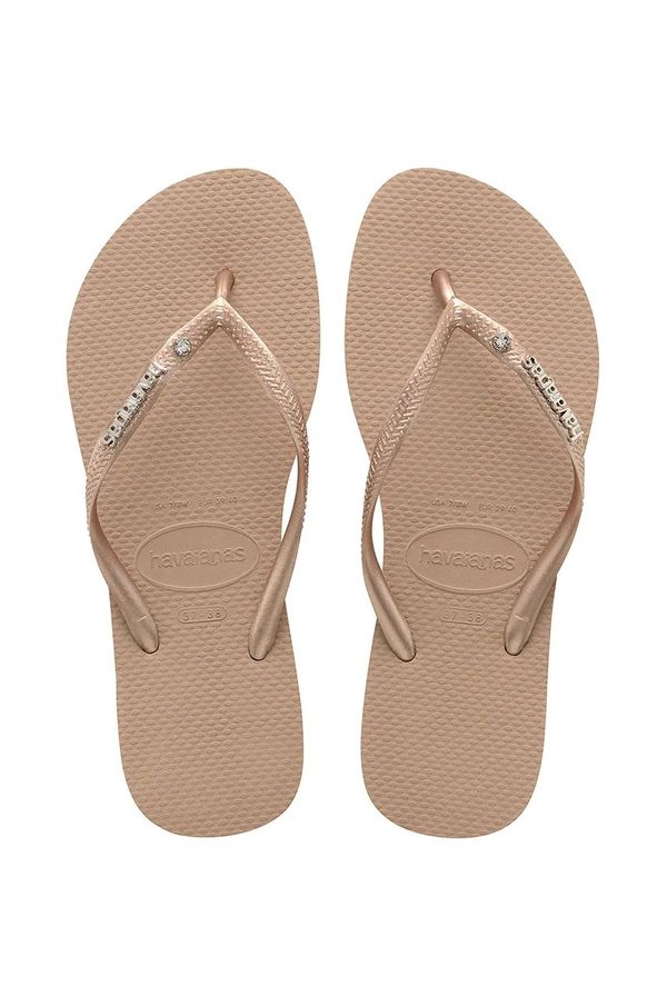 Havaianas Japanke Havaianas SLIM METAL LOGO AND CRYSTAL za žene, boja: bež, ravni potplat, 4129769-3581