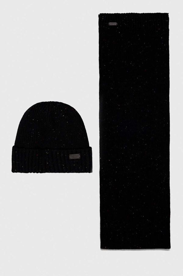 Barbour Kapa i šal Barbour Carlton Fleck Beanie & Scarf Gift Set boja: crna, MGS0047