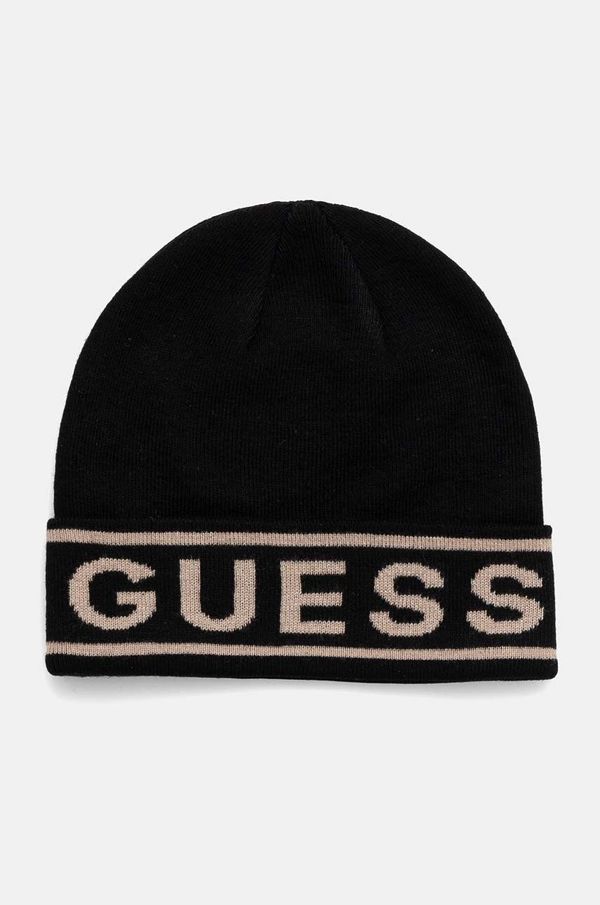 Guess Kapa s dodatkom vune Guess LOGO BEANIE boja: crna, od tanke pletenine, M4BZ06.Z3H82