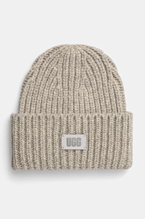 Ugg Kapa s dodatkom vune UGG CHUNKY RIB BEANIE boja: siva, od debelog pletiva, 21687