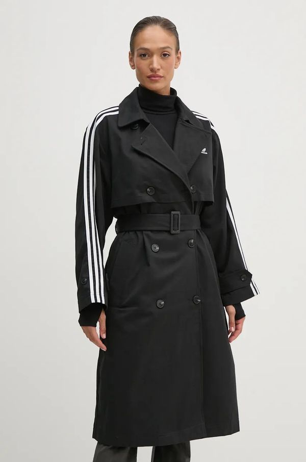 adidas Originals Kaput adidas Originals Tcoat Twill za žene, boja: crna, za prijelazno razdoblje, kopčanje u dva reda, IZ0381
