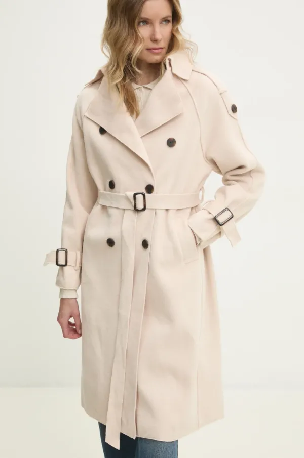 Answear Lab Kaput Answear Lab za žene, boja: bež, za prijelazno razdoblje, kopčanje u dva reda