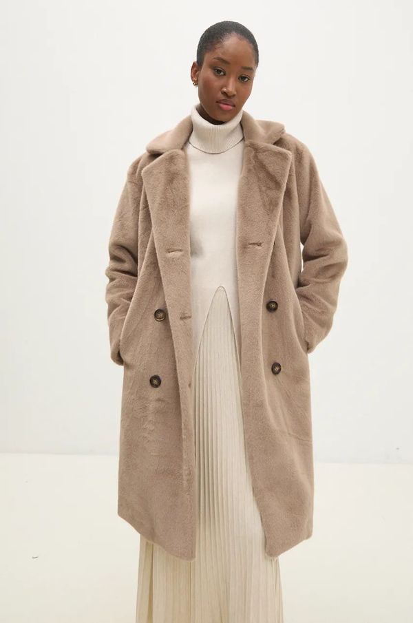 Answear Lab Kaput Answear Lab za žene, boja: bež, za prijelazno razdoblje, kopčanje u dva reda