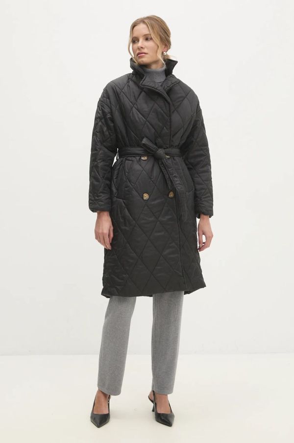 Answear Lab Kaput Answear Lab za žene, boja: crna, za prijelazno razdoblje, kopčanje u dva reda