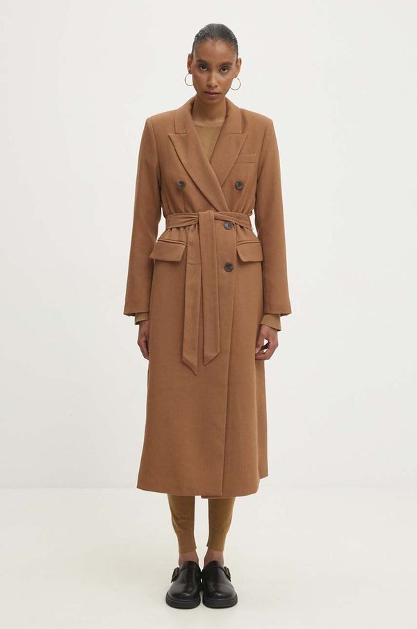 Answear Lab Kaput Answear Lab za žene, boja: smeđa, za prijelazno razdoblje, kopčanje u dva reda