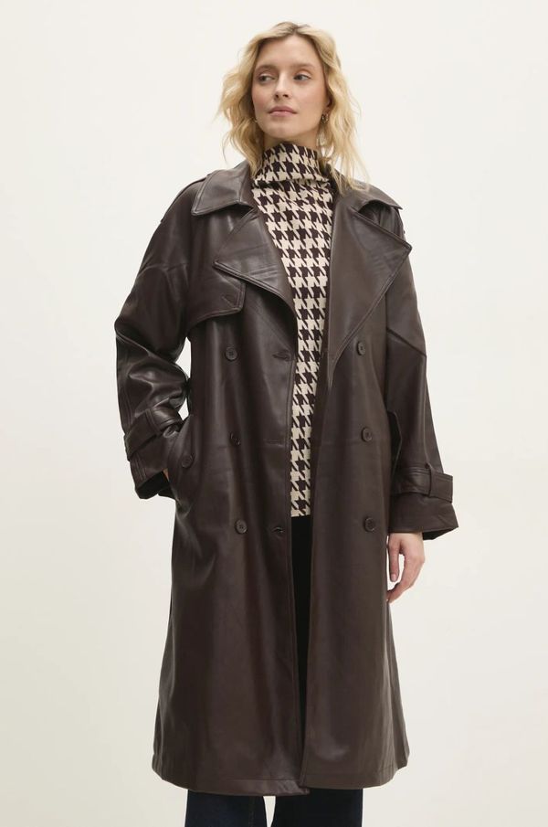 Answear Lab Kaput Answear Lab za žene, boja: smeđa, za prijelazno razdoblje, kopčanje u dva reda