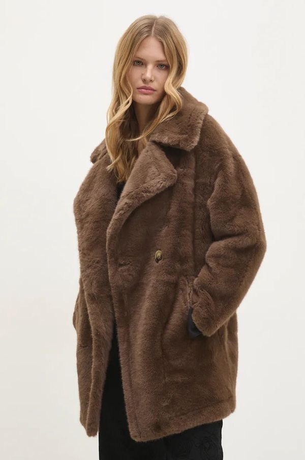 Answear Lab Kaput Answear Lab za žene, boja: smeđa, za prijelazno razdoblje, kopčanje u dva reda