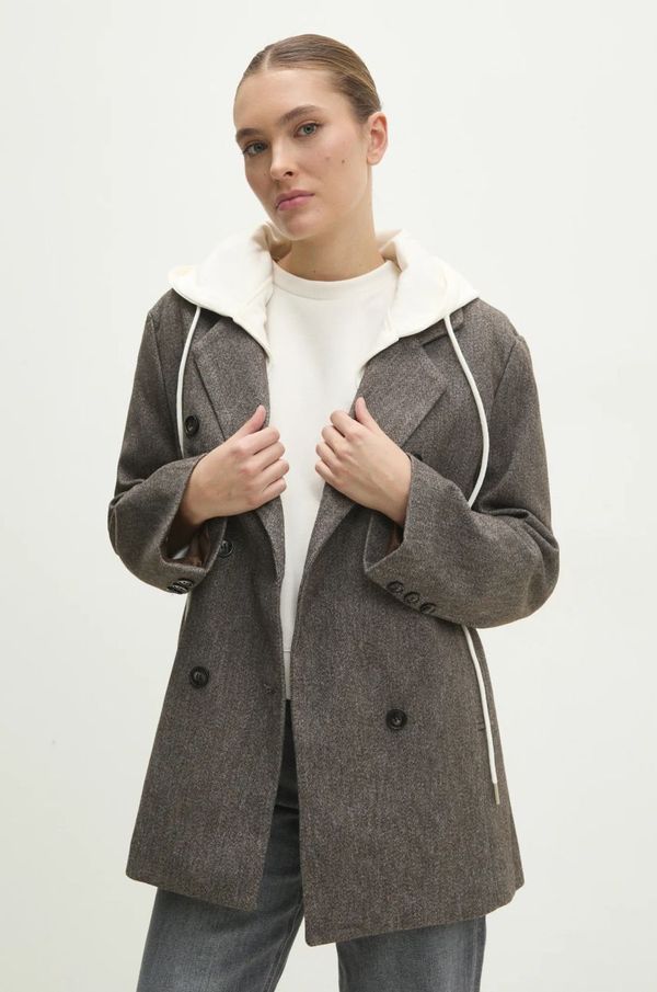 Answear Lab Kaput Answear Lab za žene, boja: smeđa, za prijelazno razdoblje, kopčanje u dva reda