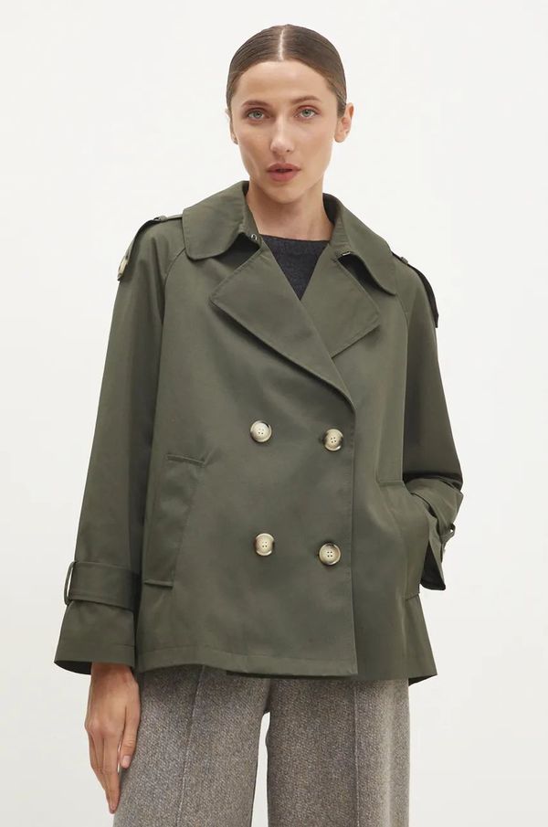 Answear Lab Kaput Answear Lab za žene, boja: zelena, za prijelazno razdoblje, kopčanje u dva reda