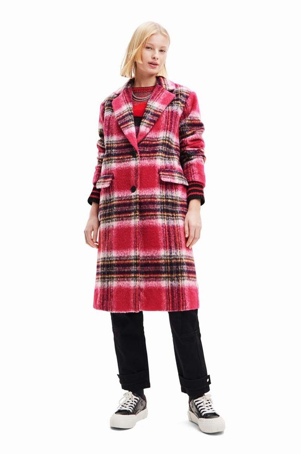 Desigual Kaput Desigual 23WWEWAD WOMAN WOVEN OVERCOAT za žene, boja: ružičasta, za prijelazno razdoblje, kopčanje u dva reda