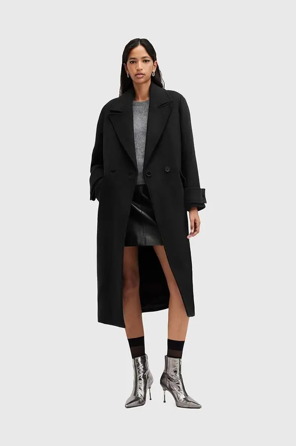 AllSaints Kaput s primjesom vune AllSaints MABEL COAT boja: crna, za prijelazno razdoblje, kopčanje u dva reda, W006OZ