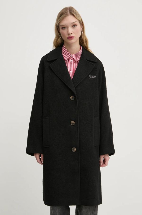 Tommy Jeans Kaput s primjesom vune Tommy Jeans boja: crna, za prijelazno razdoblje, oversize, DW0DW20166