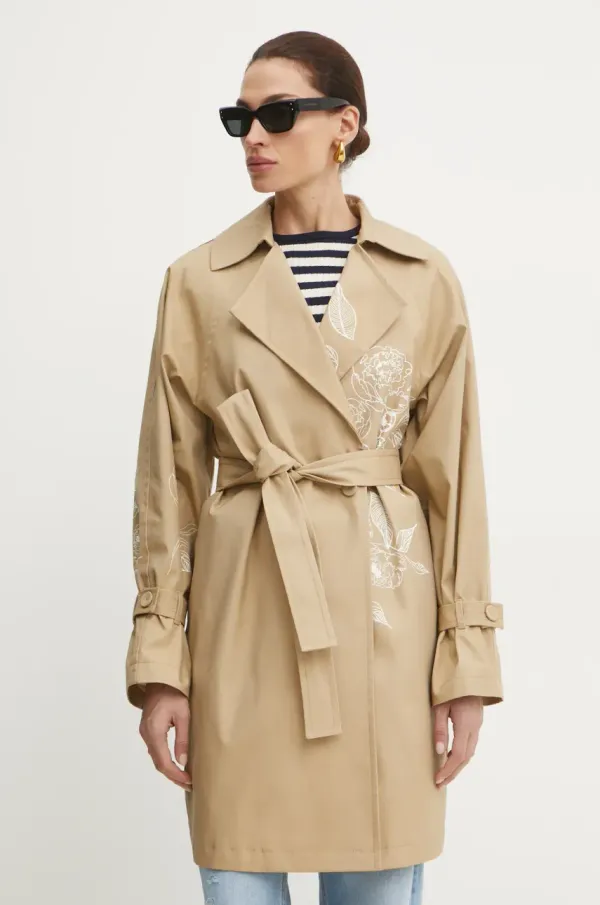 Twinset Kaput Twinset za žene, boja: bež, za prijelazno razdoblje, kopčanje u dva reda, 251AP2050