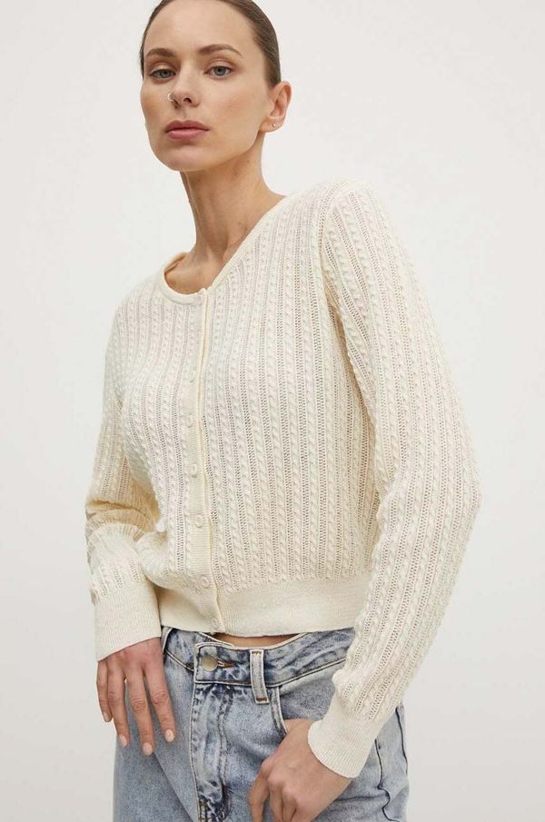 American Vintage Kardigan s dodatkom lana American Vintage GILET COURT ML COL ROND boja: bež, lagani, YOG19BE24