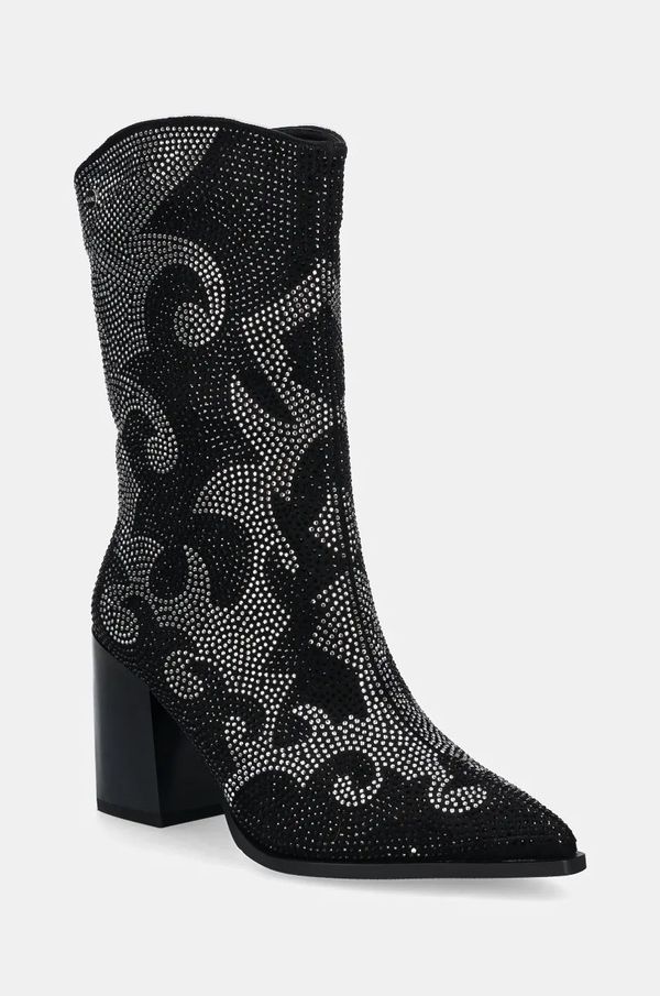 Goe Kaubojske cipele GOE za žene, boja: crna, s debelom potpeticom, sa srednje toplom podstavom, OO2N4230 BLACK SILV