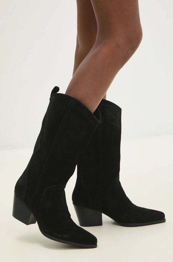 Answear Lab Kaubojske čizme od brušene kože Answear Lab za žene, boja: crna, s debelom potpeticom