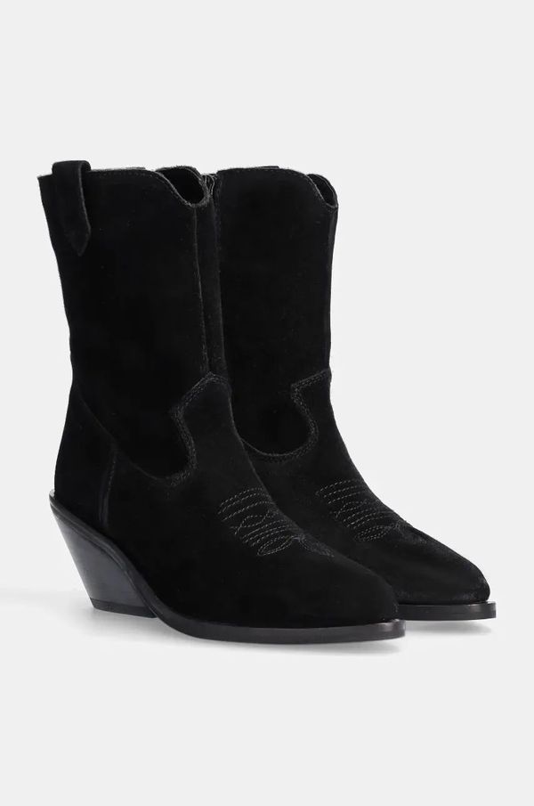 Answear Lab Kaubojske čizme od brušene kože Answear Lab za žene, boja: crna, s debelom potpeticom, sa srednje toplom podstavom