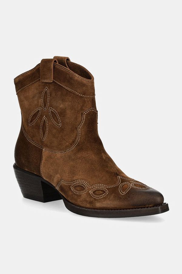 Billi Bi Kaubojske čizme od brušene kože Billi Bi za žene, boja: smeđa, s debelom potpeticom, A7170