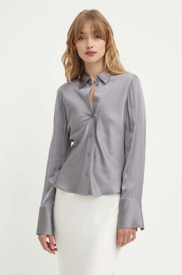 2NDDAY Košulja 2NDDAY 2ND Maria TT - Fluid Satin za žene, boja: siva, regular, s klasičnim ovratnikom, 2244131222