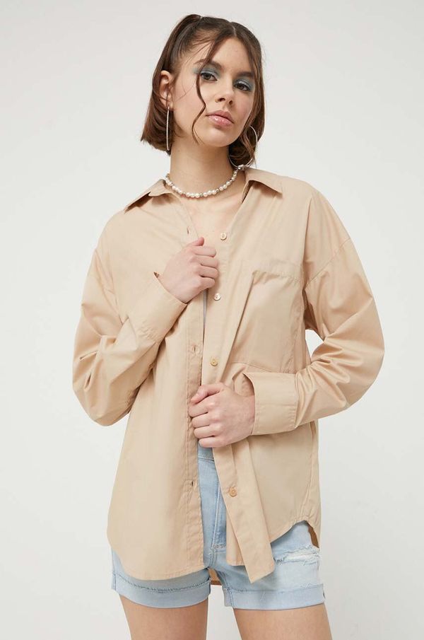 Abercrombie & Fitch Košulja Abercrombie & Fitch za žene, boja: smeđa, relaxed, s klasičnim ovratnikom