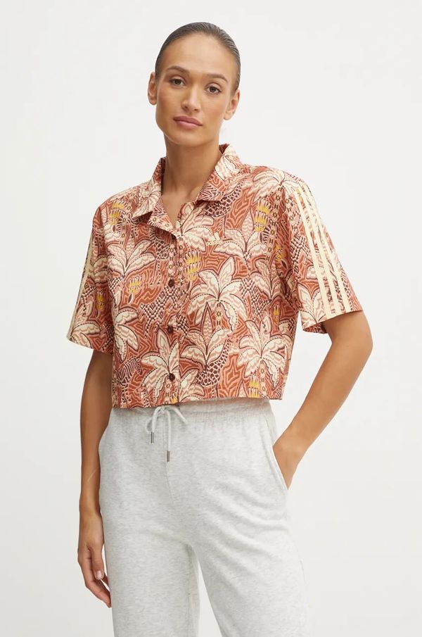 adidas Košulja adidas x Farm Rio za žene, boja: narančasta, relaxed, s klasičnim ovratnikom, IW5185