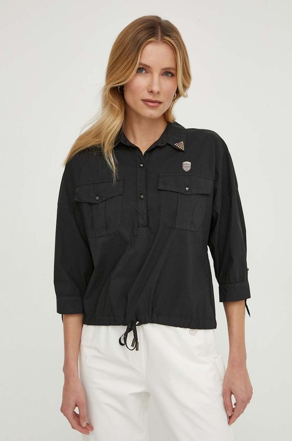 Aeronautica Militare Košulja Aeronautica Militare za žene, boja: crna, relaxed, s klasičnim ovratnikom