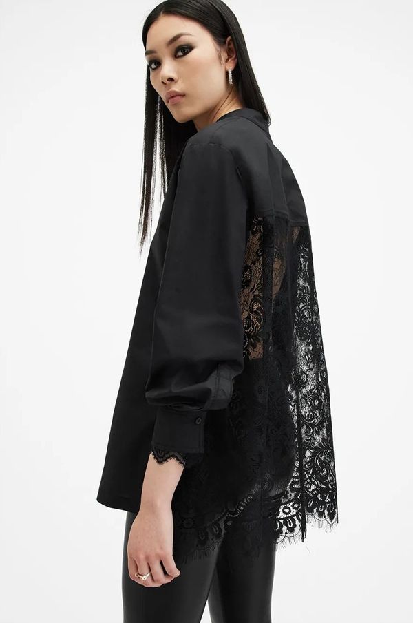 AllSaints Košulja AllSaints ETHEL LACE za žene, boja: crna, regular, s ruskim ovratnikom, W085PB