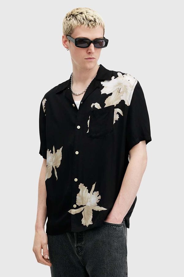 AllSaints Košulja AllSaints LACHAISE za muškarce, boja: crna, relaxed, s klasičnim ovratnikom, M117SB