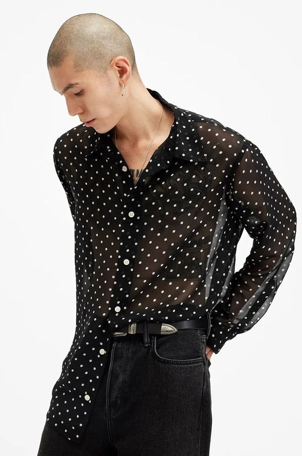 AllSaints Košulja AllSaints SANGHA za muškarce, boja: crna, relaxed, s klasičnim ovratnikom, M105SB